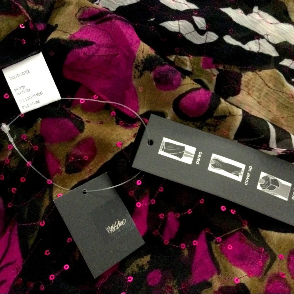 Massimo Fuchsia and Black scarf, coverup sequin large rectangle.